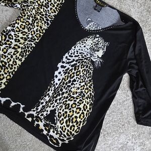 Valentina Black Leopard Print Top with Yellow Accents